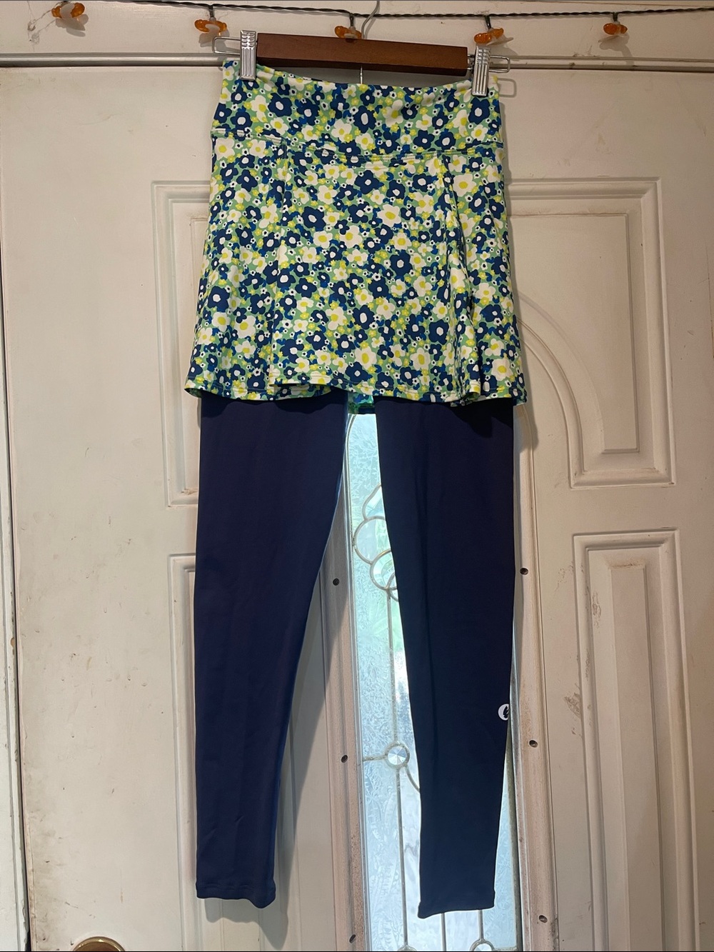 Navy Leggings with Blue & Green Floral Skirt Overlay